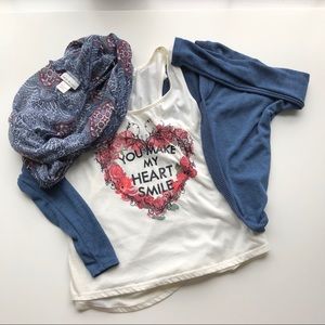 Cardigan with tank top and scarf